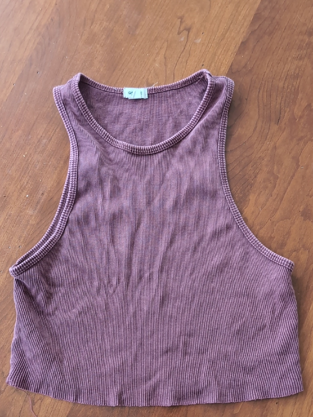 Garage Mauve Ribbed High-Neck Crop Tank Top
